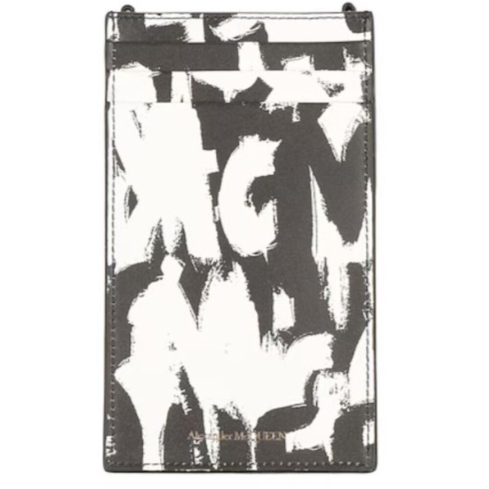 Alexander McQueen Skull Leather Phone-Case-On-Chain Black & White - Picture 2 of 10